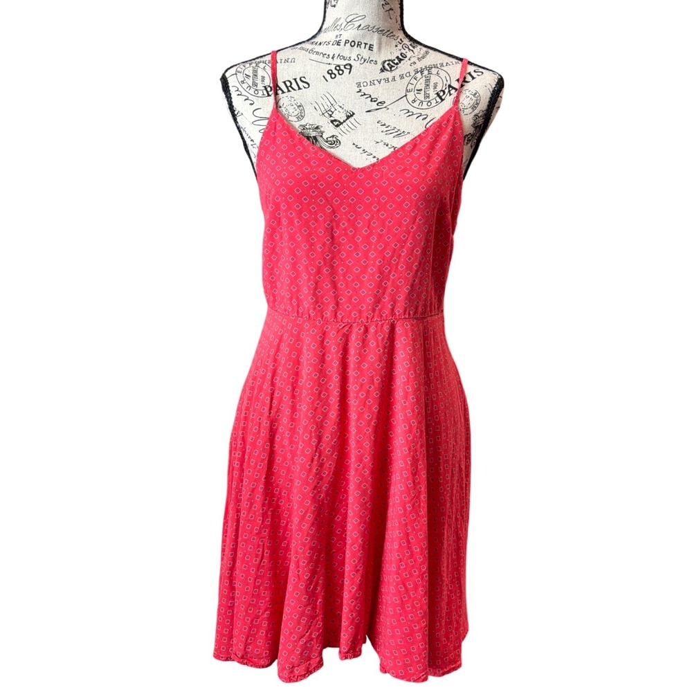 GAP Womens Red Geometric‎ Diamond Print Smocked Back V-Neck Cami Dress Small